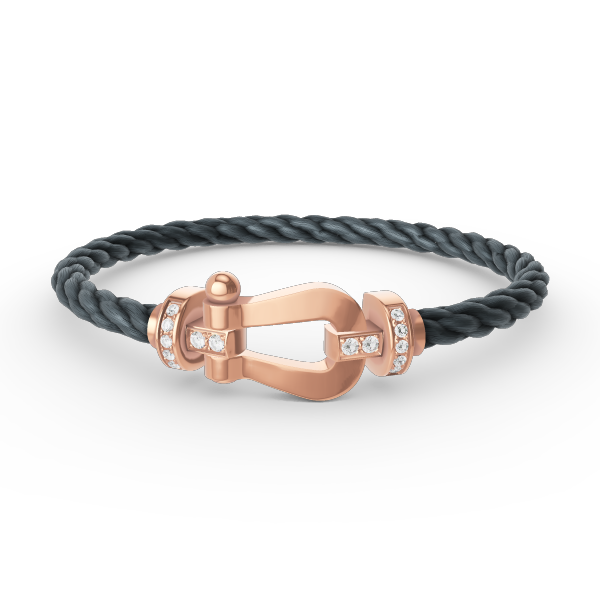 [BIJOUX]BRACELET FORCE LARGE FER À CHEVAL DEMI DIAMANT OR ROSE