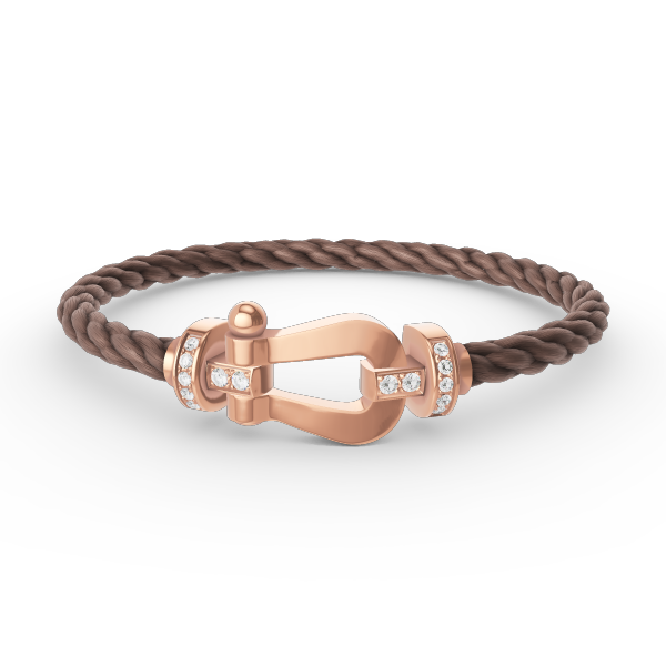 [BIJOUX]BRACELET FORCE LARGE FER À CHEVAL DEMI DIAMANT OR ROSE
