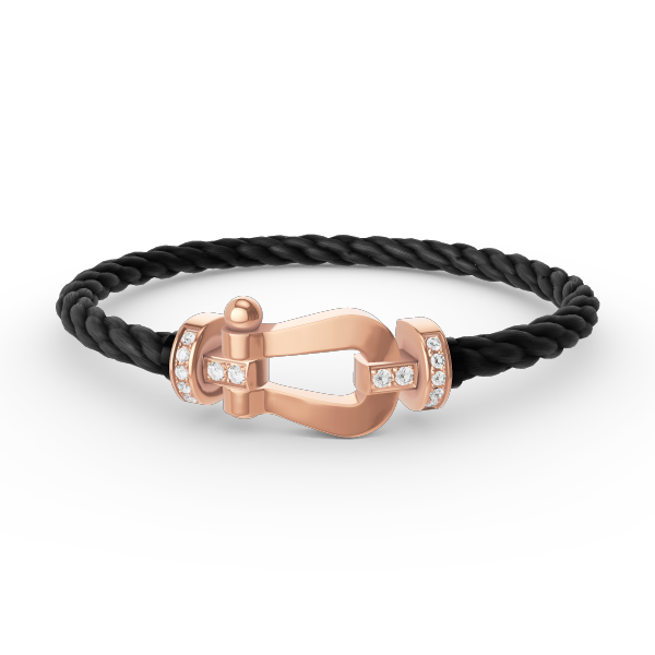 [BIJOUX]BRACELET FORCE LARGE FER À CHEVAL DEMI DIAMANT OR ROSE