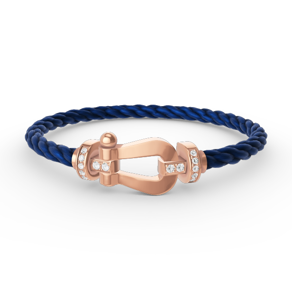 [BIJOUX]BRACELET FORCE LARGE FER À CHEVAL DEMI DIAMANT OR ROSE