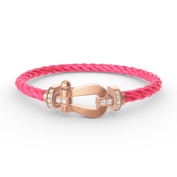 [BIJOUX]BRACELET FORCE LARGE FER À CHEVAL DEMI DIAMANT OR ROSE