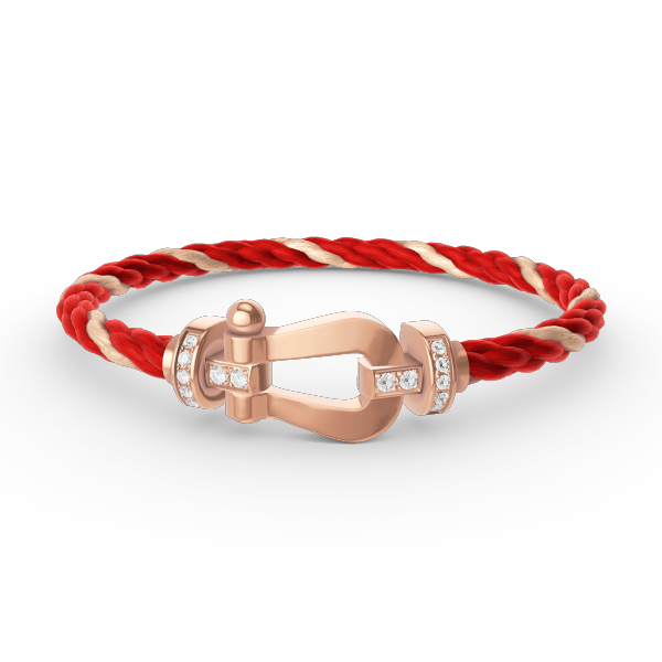 [BIJOUX]BRACELET FORCE LARGE FER À CHEVAL DEMI DIAMANT OR ROSE