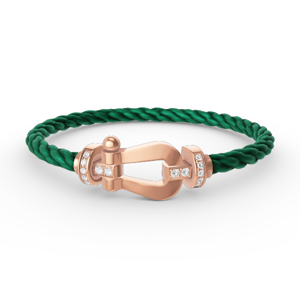 [BIJOUX]BRACELET FORCE LARGE FER À CHEVAL DEMI DIAMANT OR ROSE
