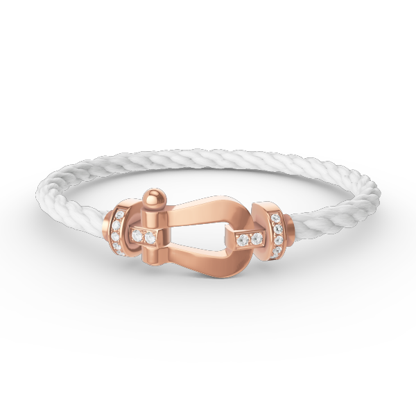 [BIJOUX]BRACELET FORCE LARGE FER À CHEVAL DEMI DIAMANT OR ROSE
