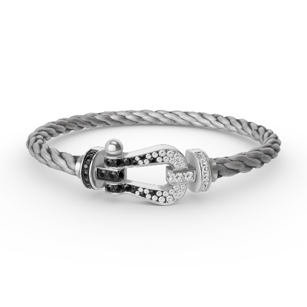 [BIJOUX]BRACELET FORCE LARGE FER A CHEVAL NOIR BLANC DIAMANT ARGENT