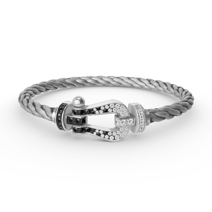 [BIJOUX]BRACELET FORCE LARGE FER A CHEVAL NOIR BLANC DIAMANT ARGENT