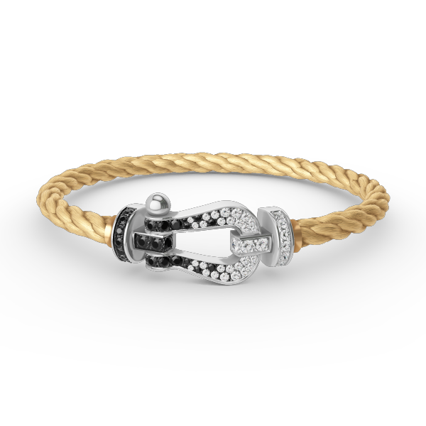 [BIJOUX]BRACELET FORCE LARGE FER A CHEVAL NOIR BLANC DIAMANT ARGENT