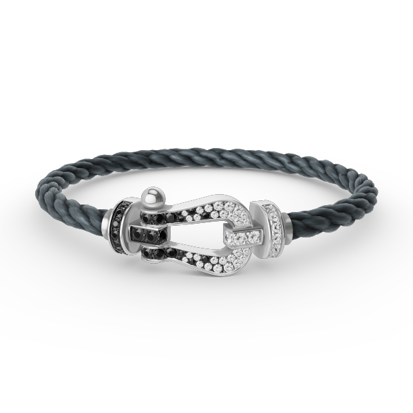 [BIJOUX]BRACELET FORCE LARGE FER A CHEVAL NOIR BLANC DIAMANT ARGENT