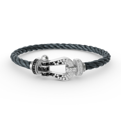 [BIJOUX]BRACELET FORCE LARGE FER A CHEVAL NOIR BLANC DIAMANT ARGENT