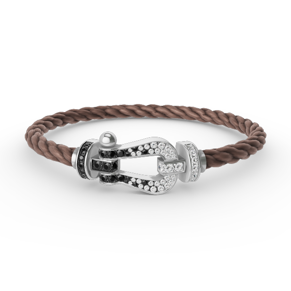 [BIJOUX]BRACELET FORCE LARGE FER A CHEVAL NOIR BLANC DIAMANT ARGENT