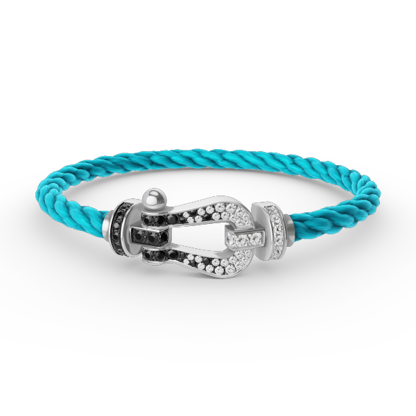 [BIJOUX]BRACELET FORCE LARGE FER A CHEVAL NOIR BLANC DIAMANT ARGENT