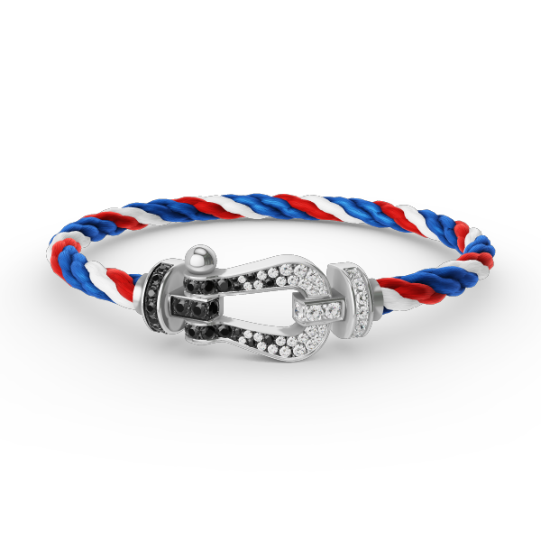 [BIJOUX]BRACELET FORCE LARGE FER A CHEVAL NOIR BLANC DIAMANT ARGENT