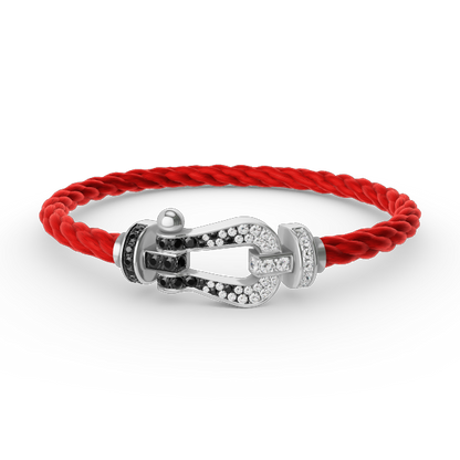 [BIJOUX]BRACELET FORCE LARGE FER A CHEVAL NOIR BLANC DIAMANT ARGENT