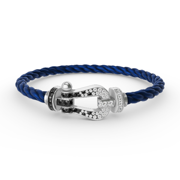 [BIJOUX]BRACELET FORCE LARGE FER A CHEVAL NOIR BLANC DIAMANT ARGENT
