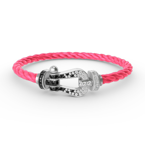 [BIJOUX]BRACELET FORCE LARGE FER A CHEVAL NOIR BLANC DIAMANT ARGENT