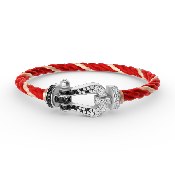 [BIJOUX]BRACELET FORCE LARGE FER A CHEVAL NOIR BLANC DIAMANT ARGENT