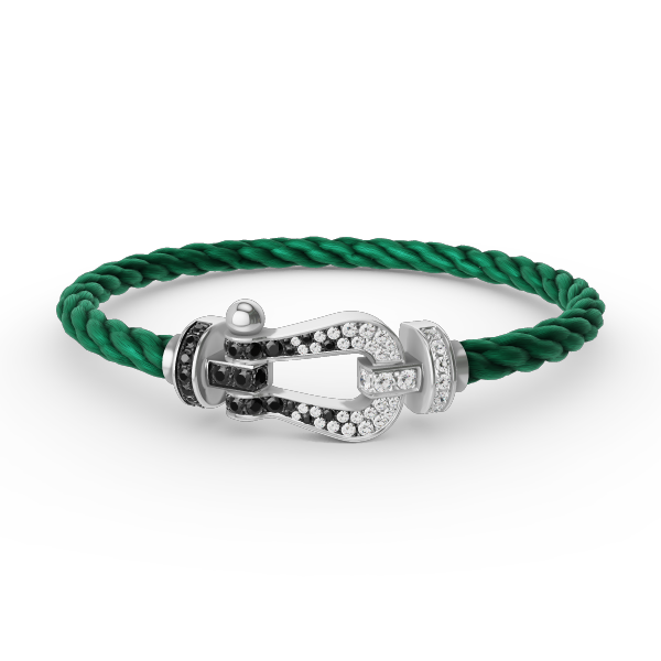 [BIJOUX]BRACELET FORCE LARGE FER A CHEVAL NOIR BLANC DIAMANT ARGENT