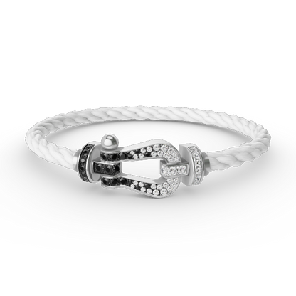[BIJOUX]BRACELET FORCE LARGE FER A CHEVAL NOIR BLANC DIAMANT ARGENT