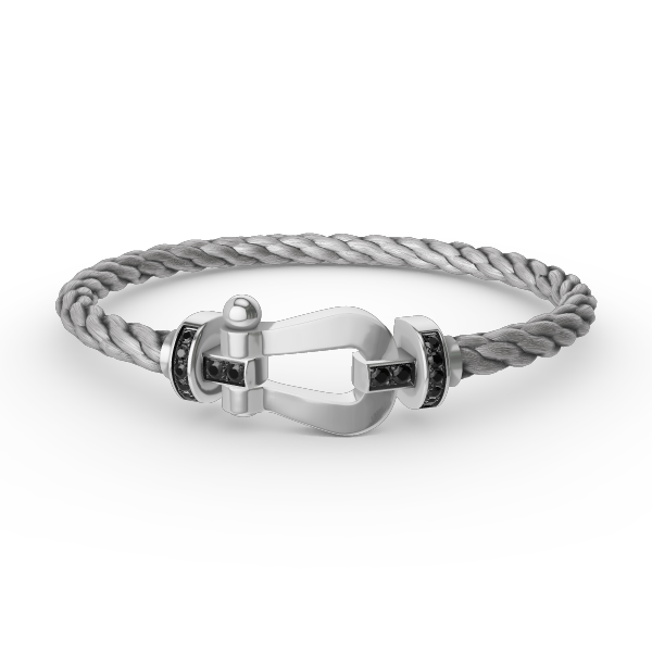 [BIJOUX]BRACELET FORCE LARGE FER A CHEVAL DIAMANT NOIR ARGENT