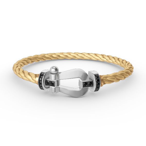 [BIJOUX]BRACELET FORCE LARGE FER A CHEVAL DIAMANT NOIR ARGENT