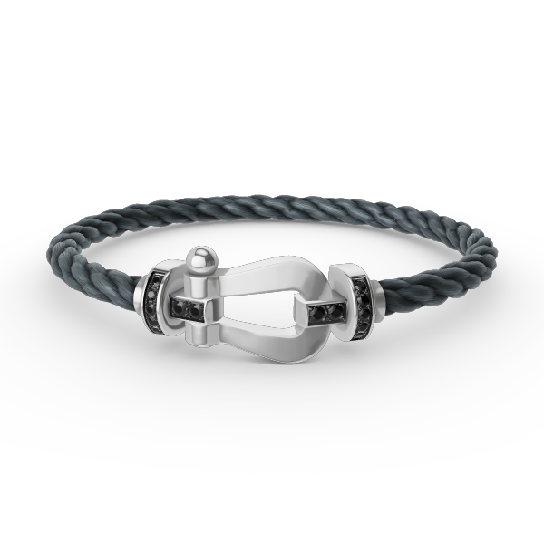 [BIJOUX]BRACELET FORCE LARGE FER A CHEVAL DIAMANT NOIR ARGENT