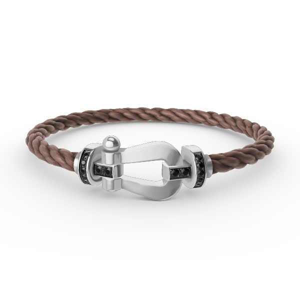 [BIJOUX]BRACELET FORCE LARGE FER A CHEVAL DIAMANT NOIR ARGENT