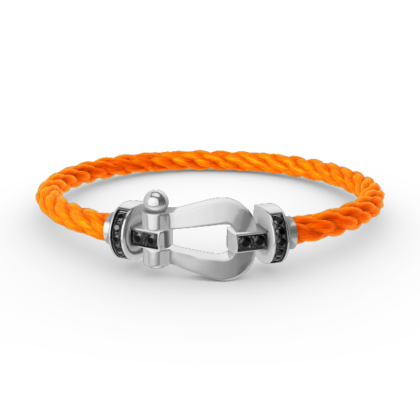 [BIJOUX]BRACELET FORCE LARGE FER A CHEVAL DIAMANT NOIR ARGENT