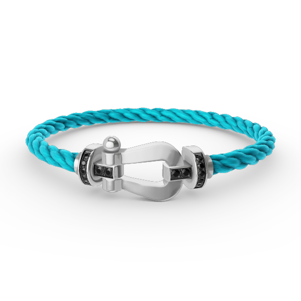 [BIJOUX]BRACELET FORCE LARGE FER A CHEVAL DIAMANT NOIR ARGENT