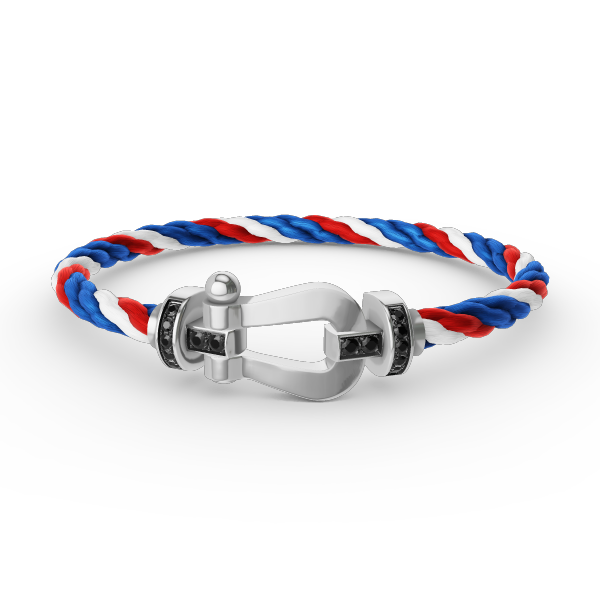 [BIJOUX]BRACELET FORCE LARGE FER A CHEVAL DIAMANT NOIR ARGENT