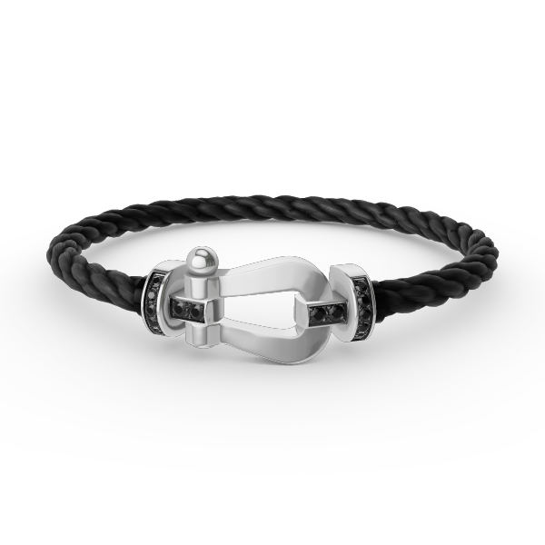 [BIJOUX]BRACELET FORCE LARGE FER A CHEVAL DIAMANT NOIR ARGENT