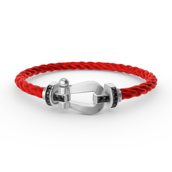 [BIJOUX]BRACELET FORCE LARGE FER A CHEVAL DIAMANT NOIR ARGENT