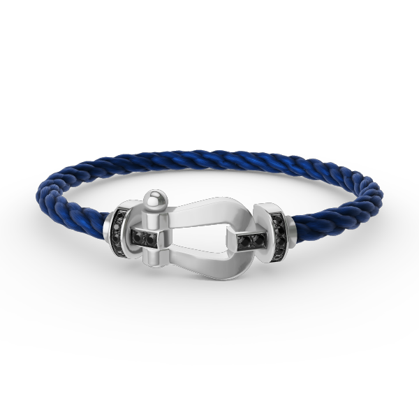[BIJOUX]BRACELET FORCE LARGE FER A CHEVAL DIAMANT NOIR ARGENT