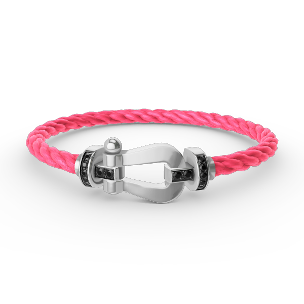 [BIJOUX]BRACELET FORCE LARGE FER A CHEVAL DIAMANT NOIR ARGENT