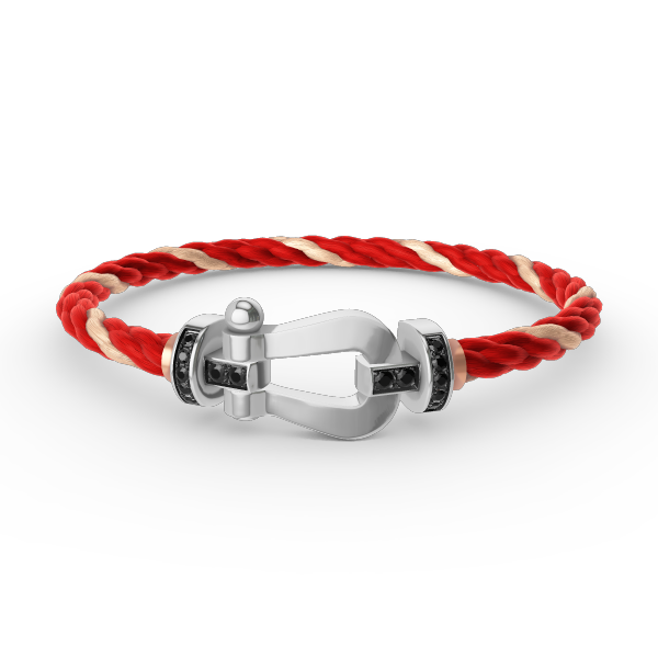 [BIJOUX]BRACELET FORCE LARGE FER A CHEVAL DIAMANT NOIR ARGENT