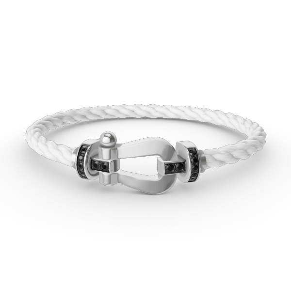 [BIJOUX]BRACELET FORCE LARGE FER A CHEVAL DIAMANT NOIR ARGENT