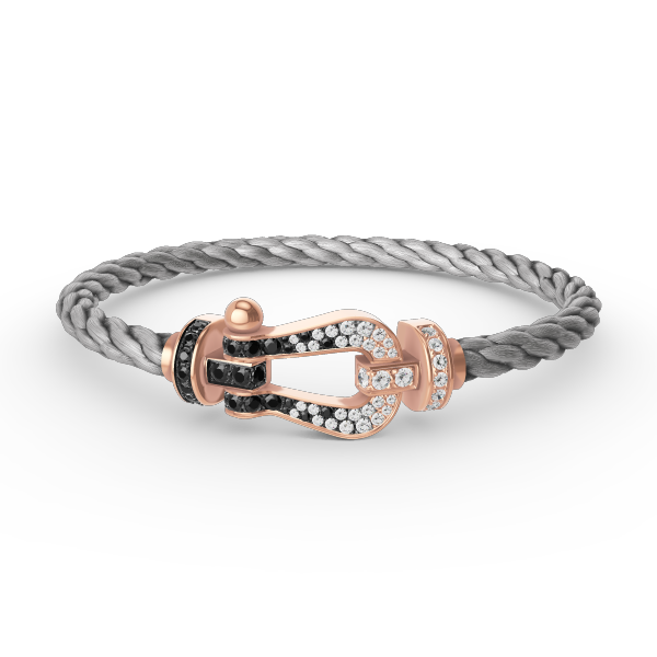 [BIJOUX]BRACELET FORCE LARGE FER A CHEVAL NOIR BLANC DIAMANT OR ROSE
