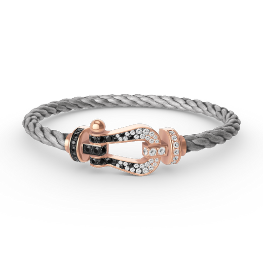 [BIJOUX]BRACELET FORCE LARGE FER A CHEVAL NOIR BLANC DIAMANT OR ROSE