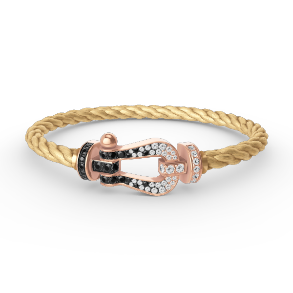 [BIJOUX]BRACELET FORCE LARGE FER A CHEVAL NOIR BLANC DIAMANT OR ROSE