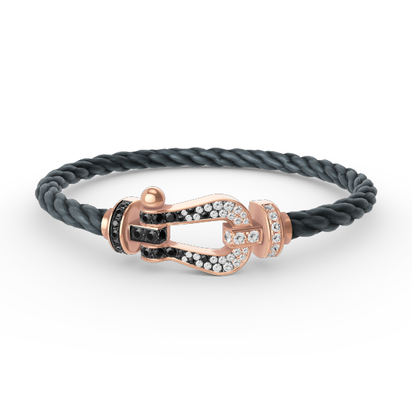 [BIJOUX]BRACELET FORCE LARGE FER A CHEVAL NOIR BLANC DIAMANT OR ROSE