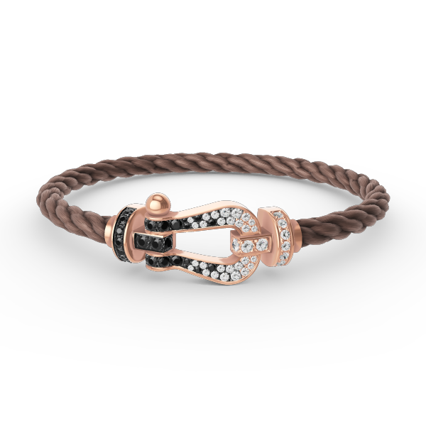 [BIJOUX]BRACELET FORCE LARGE FER A CHEVAL NOIR BLANC DIAMANT OR ROSE