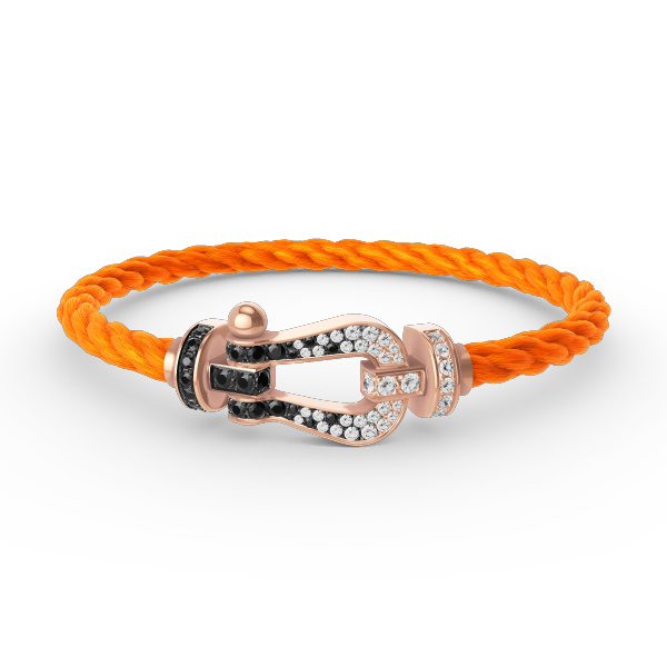 [BIJOUX]BRACELET FORCE LARGE FER A CHEVAL NOIR BLANC DIAMANT OR ROSE