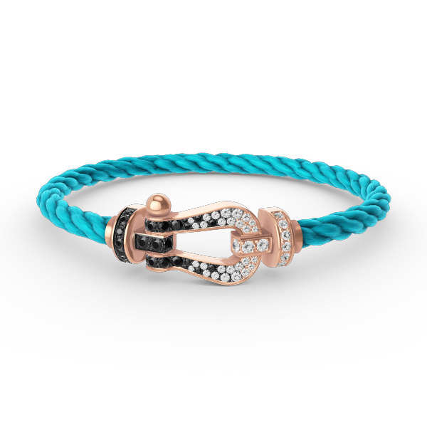 [BIJOUX]BRACELET FORCE LARGE FER A CHEVAL NOIR BLANC DIAMANT OR ROSE