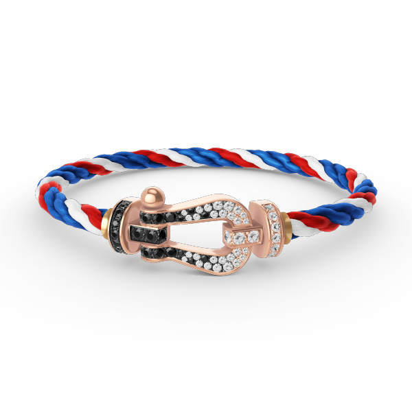 [BIJOUX]BRACELET FORCE LARGE FER A CHEVAL NOIR BLANC DIAMANT OR ROSE