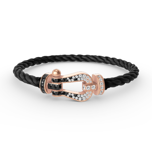 [BIJOUX]BRACELET FORCE LARGE FER A CHEVAL NOIR BLANC DIAMANT OR ROSE