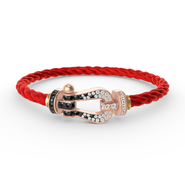 [BIJOUX]BRACELET FORCE LARGE FER A CHEVAL NOIR BLANC DIAMANT OR ROSE