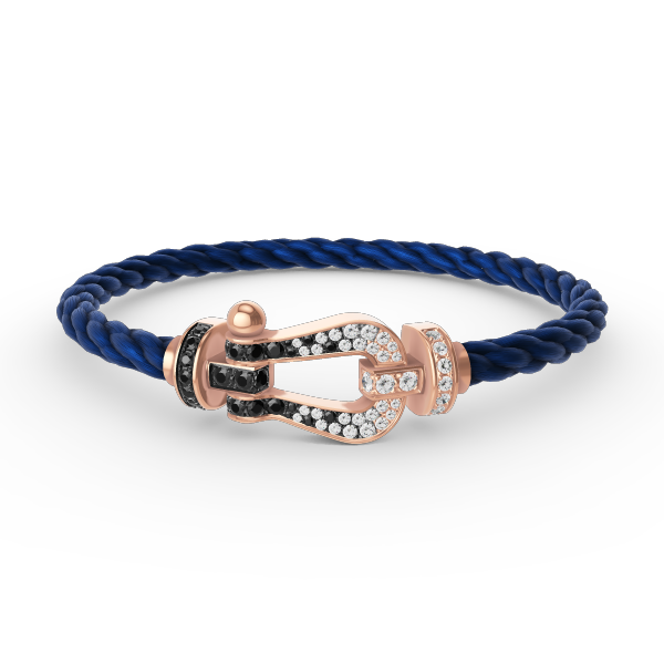 [BIJOUX]BRACELET FORCE LARGE FER A CHEVAL NOIR BLANC DIAMANT OR ROSE