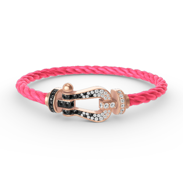 [BIJOUX]BRACELET FORCE LARGE FER A CHEVAL NOIR BLANC DIAMANT OR ROSE