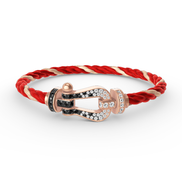 [BIJOUX]BRACELET FORCE LARGE FER A CHEVAL NOIR BLANC DIAMANT OR ROSE