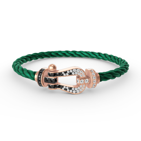 [BIJOUX]BRACELET FORCE LARGE FER A CHEVAL NOIR BLANC DIAMANT OR ROSE