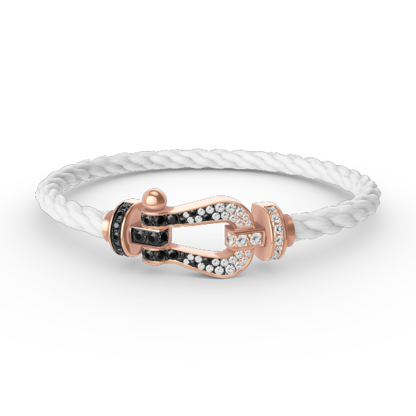 [BIJOUX]BRACELET FORCE LARGE FER A CHEVAL NOIR BLANC DIAMANT OR ROSE